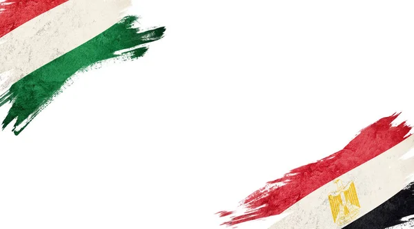 白い背景にハンガリーとエジプトの旗 — ストック写真